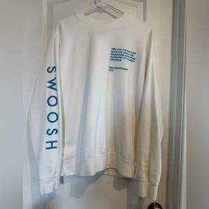 Nike White Crewneck Sweater with Blue and Yellow Accents UNISEX